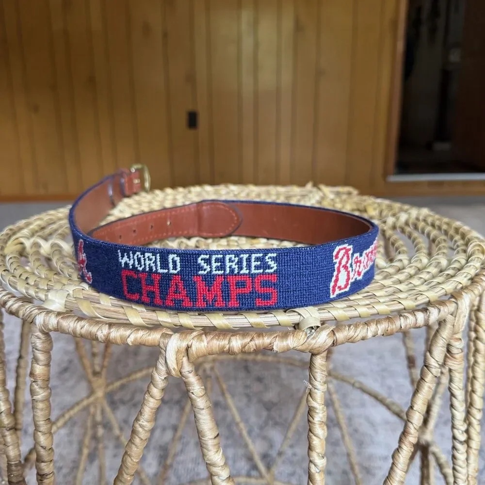NWT Atlanta Braves 2021 World Series Needlepoint Belt by Smathers & Branson 32
